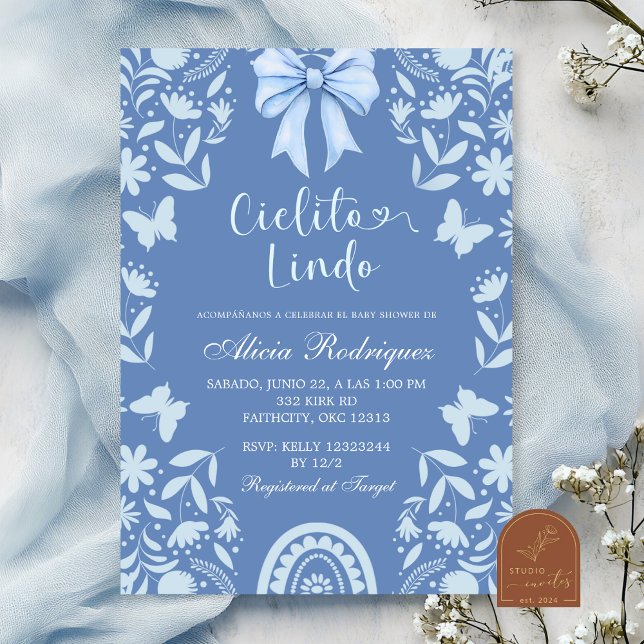 Blue Coquette Talavera Cielito Lindo Baby Shower Invitation (Creator Uploaded)