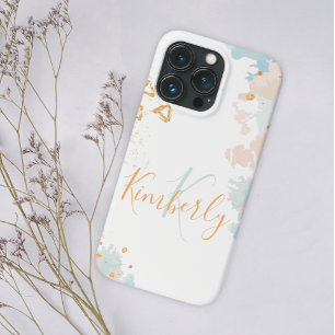 Blue Coral Abstract Marble Gold Monogram Name iPhone 13 Pro Case