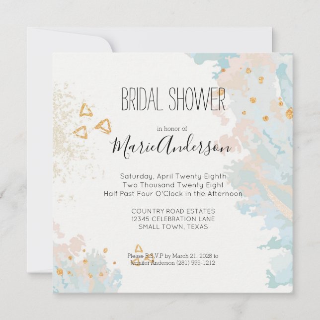 Blue Coral Abstract Shower Invitation (Front)