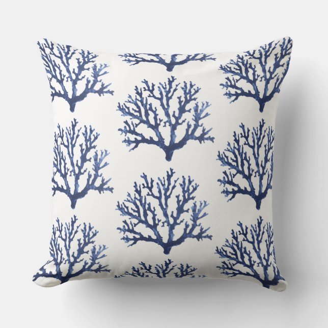 Blue Coral Accent Pillow | Coastal Throw Pillows (Front)