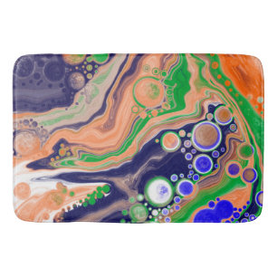 Blue, Coral and Green Pour Painting Fluid Art   Bath Mat