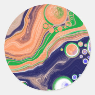 Blue, Coral and Green Pour Painting Fluid Art   Classic Round Sticker