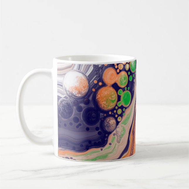 Blue, Coral and Green Pour Painting Fluid Art   Coffee Mug (Left)