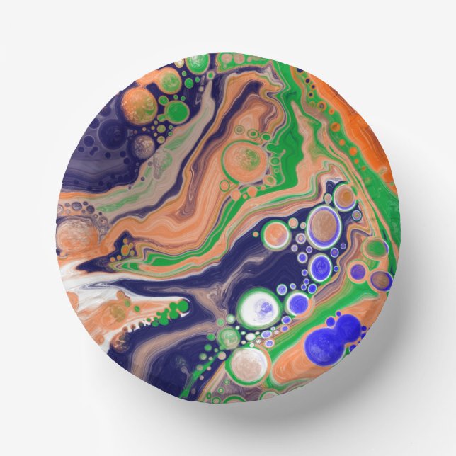 Blue, Coral and Green Pour Painting Fluid Art   Paper Plate (Front)