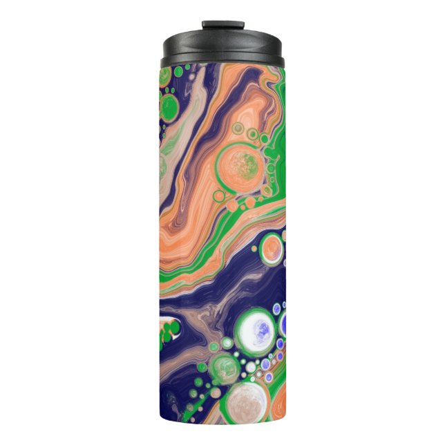Blue, Coral and Green Pour Painting Fluid Art  Thermal Tumbler (Front)