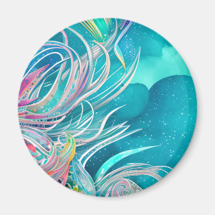Blue Coral Beachy Abstract Art Magnet
