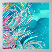 Blue Coral Beachy Abstract Art