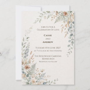 Blue Coral Botanical Wedding Invitation