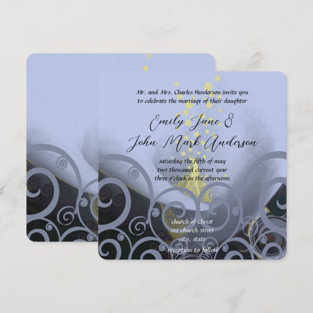 Blue Coral Calla Lily Floral Wedding Invitation (Front/Back)