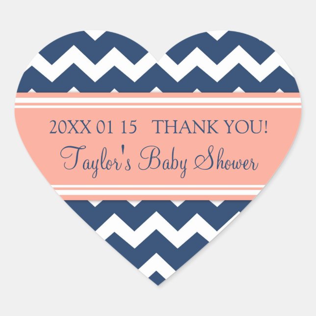 Blue Coral Chevron Baby Shower Favour Stickers (Front)
