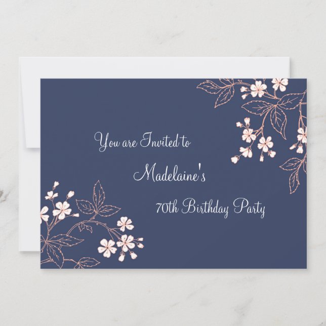Blue Coral Floral 70th Birthday Party Invitations (Front)