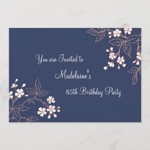 Blue Coral Floral 85th Birthday Party Invitations