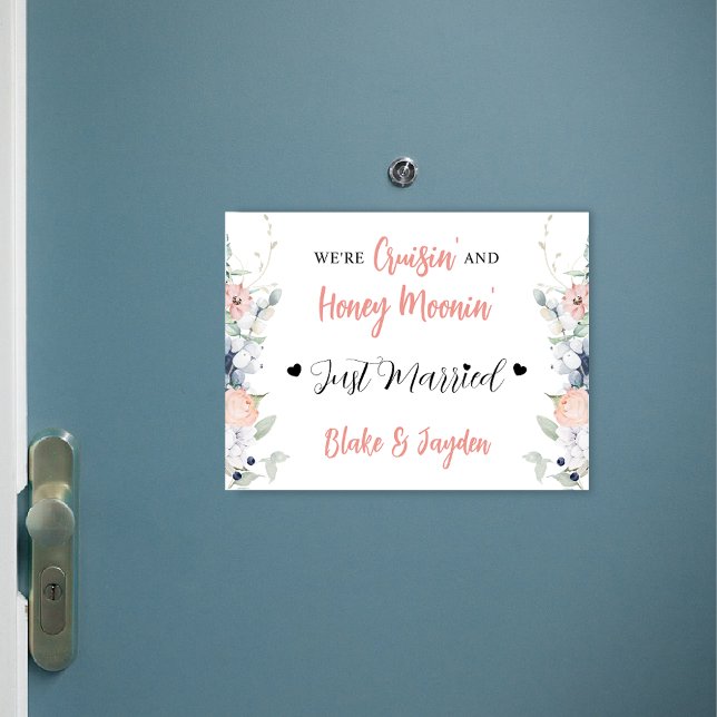 Blue Coral Floral Bride and Groom Cruise Magnet (Creator Uploaded)