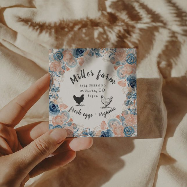 Blue Coral Floral Chicken Eggs Business Card (Creator Uploaded)