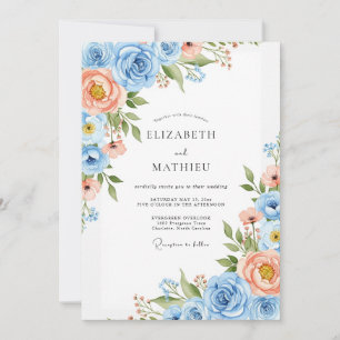 Blue Coral Floral Enchantment Wedding Invitation