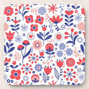Blue & Coral Floral Pattern Coaster
