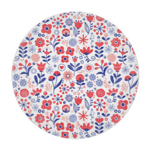 Blue & Coral Floral Pattern Cutting Board