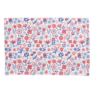Blue & Coral Floral Pattern Pillowcase