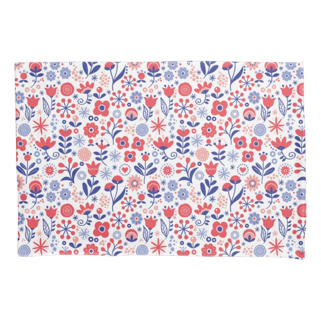Blue & Coral Floral Pattern Pillowcase (Front-Left)