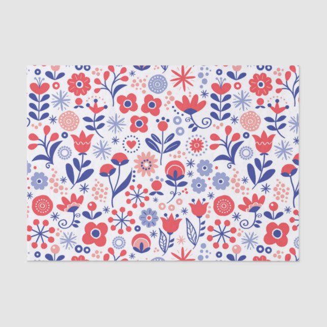 Blue & Coral Floral Pattern Tissue Paper (Front)