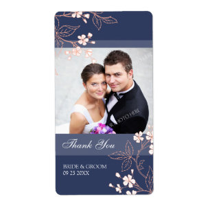 Blue Coral Floral Photo Wedding Labels