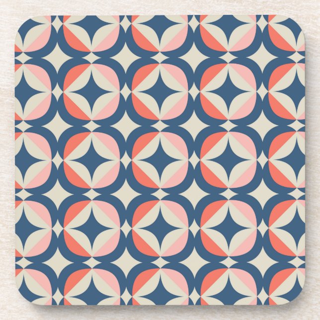 Blue & Coral Geometric Pattern Coaster (Front)