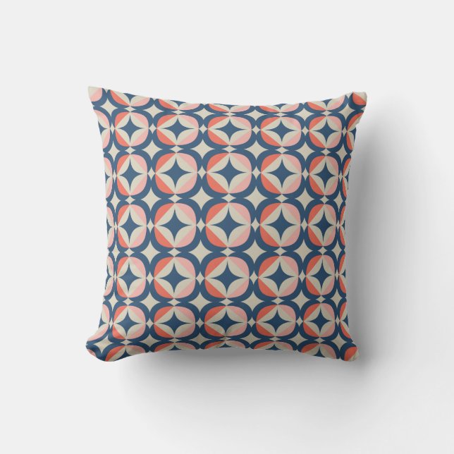 Blue & Coral Geometric Pattern Cushion (Front)