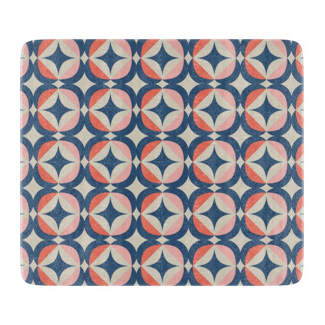 Blue & Coral Geometric Pattern Cutting Board (Front)
