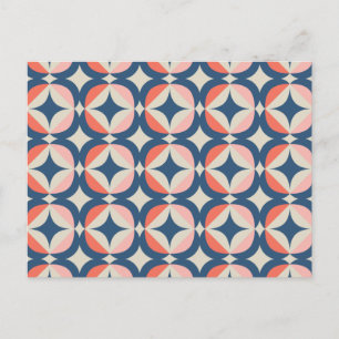 Blue & Coral Geometric Pattern Holiday Postcard