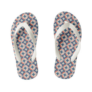 Blue & Coral Geometric Pattern Kid's Flip Flops
