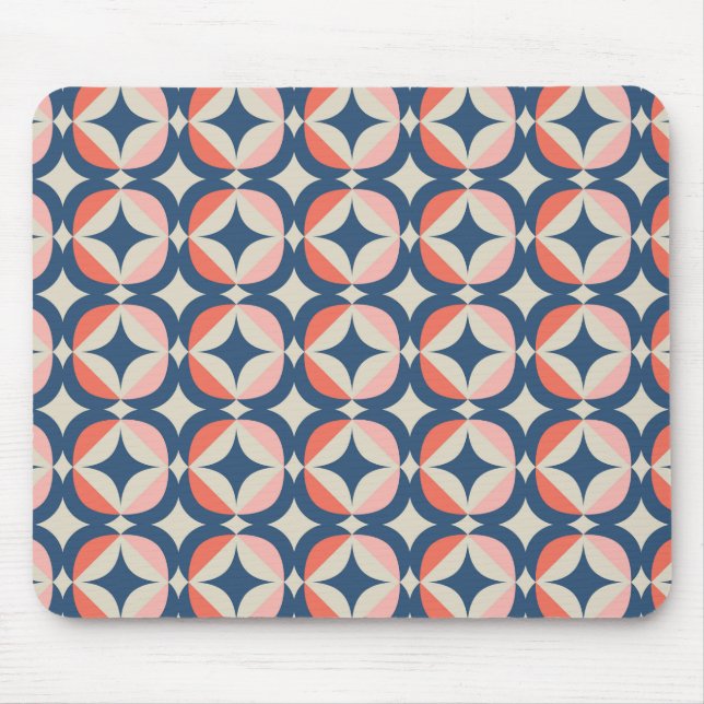 Blue & Coral Geometric Pattern Mouse Mat (Front)