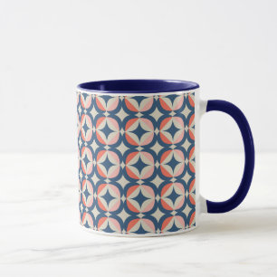 Blue & Coral Geometric Pattern Mug