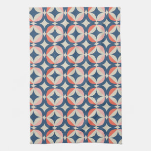 Blue & Coral Geometric Pattern Tea Towel