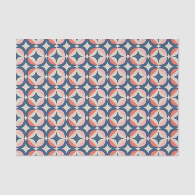 Blue & Coral Geometric Pattern Tissue Paper (Front)