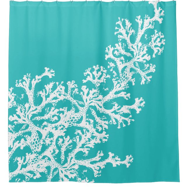 Blue Coral Graphic Shower Curtain (Front)