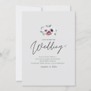 Blue Coral Grey Floral Handwriting Style Wedding