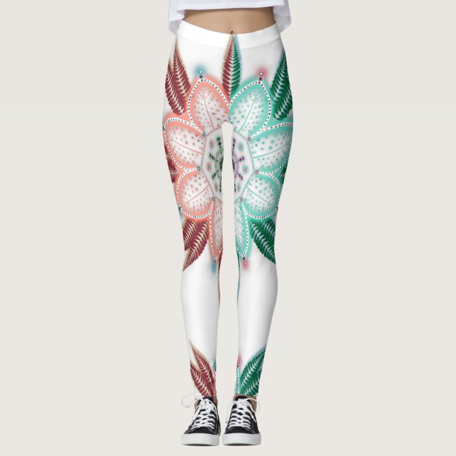 Blue Coral Mandala Flower Leggings (Front)