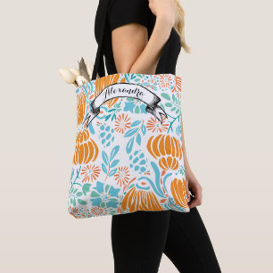 Blue, Coral & Mint Modern Floral Tote Bag
