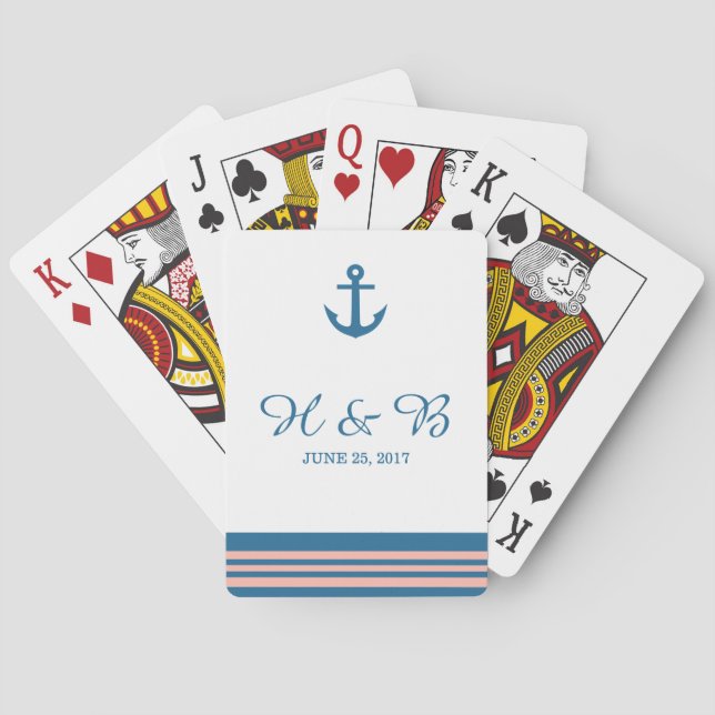 Blue Coral Nautical Anchor Playing Cards (Back)