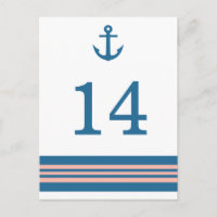 Blue Coral Nautical Anchor Table Number Postcard
