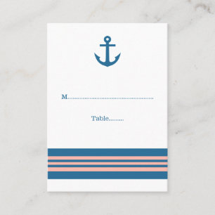 Blue Coral Nautical Anchor Wedding Place Cards