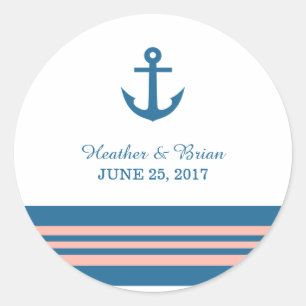 Blue Coral Nautical Anchor Wedding Stickers