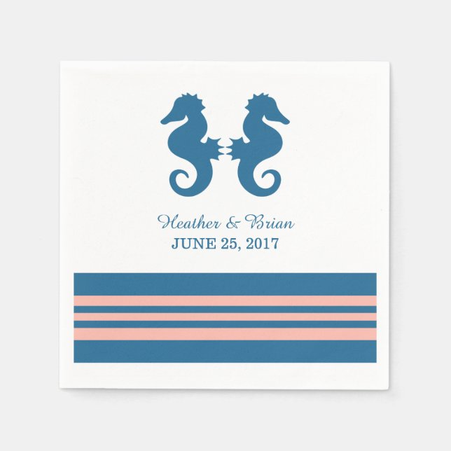 Blue Coral Nautical Seahorse Paper Napkins (Front)