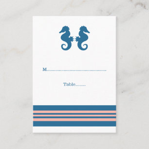 Blue Coral Nautical Seahorse Wedding Place Cards