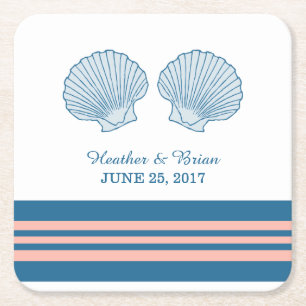 Blue Coral Nautical Seashells Paper Coasters