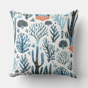 blue coral pattern cushion