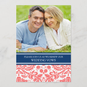 Blue Coral Photo Wedding Vow Renewal Invitation