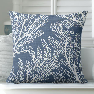 Blue Coral Pillow   Beach Accent Throw Pillows
