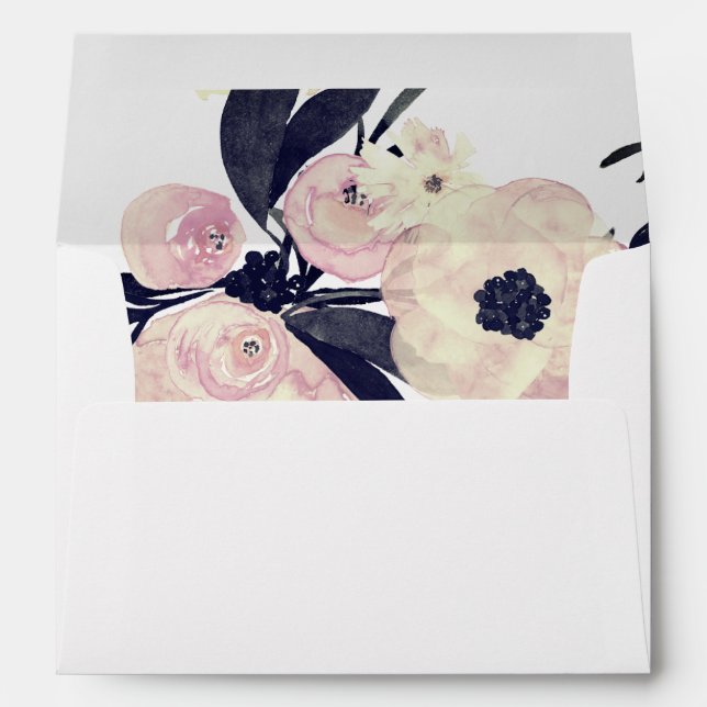 Blue & Coral Pink Floral Spring Wedding Envelopes (Back (Bottom))