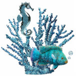 Blue Coral Reef Keychain Photo Sculpture Key Ring<br><div class="desc">Acrylic photo sculpture keychain with an image of blue coral sheltering a gleaming blue seahorse and a beautiful blue fish with light blue topaz air bubbles. See matching acrylic photo sculpture pin, magnet, ornament and sculpture. See the entire Under the Sea Keychain collection in the SPECIAL TOUCHES | Party Favours...</div>